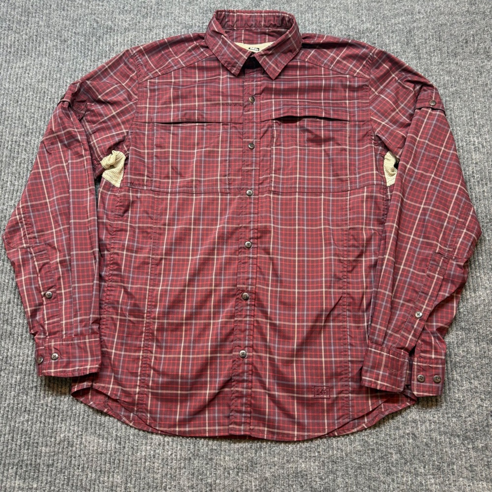 REI Co-op Sahara Hiking Shirt Mens Medium Red Gray Plaid Long Sleeve UPF